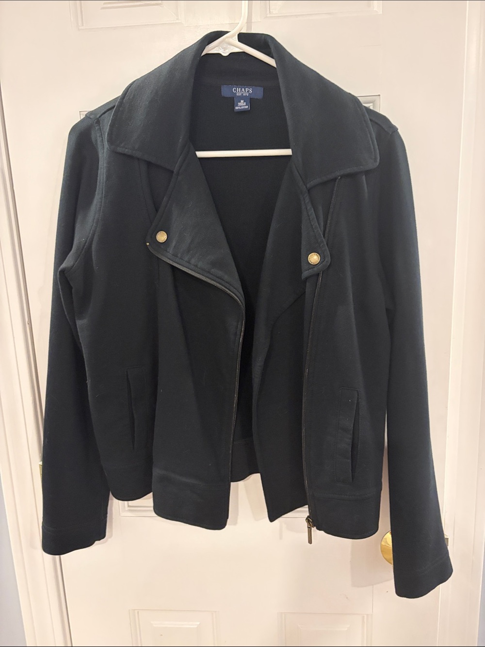 Chaps Black Moto-Inspired Women's Jacket with Gold Accents